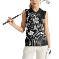 Aloha Hawaii Turtles Floral Women Sleeveless Polo Shirt Obsidian Glaze LT7 - Polynesian Pride