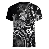 Aloha Hawaii Turtles Floral Women V-Neck T-Shirt Obsidian Glaze LT7 - Polynesian Pride