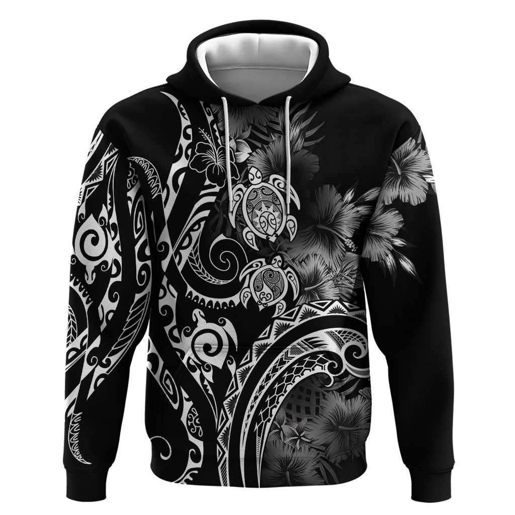Aloha Hawaii Turtles Floral Zip Hoodie Obsidian Glaze LT7 Pullover Hoodie Black - Polynesian Pride