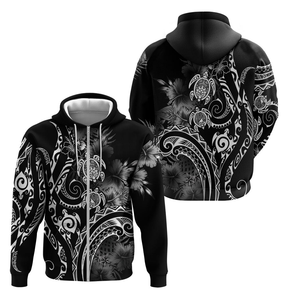 Aloha Hawaii Turtles Floral Zip Hoodie Obsidian Glaze LT7 - Polynesian Pride