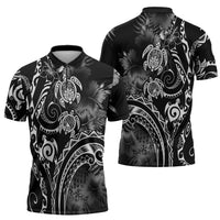Aloha Hawaii Turtles Floral Zipper Polo Shirt Obsidian Glaze LT7 - Polynesian Pride