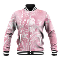 Aloha Hawaii Turtles Floral Baseball Jacket Pink Marbles Glaze LT7 Unisex Pink - Polynesian Pride