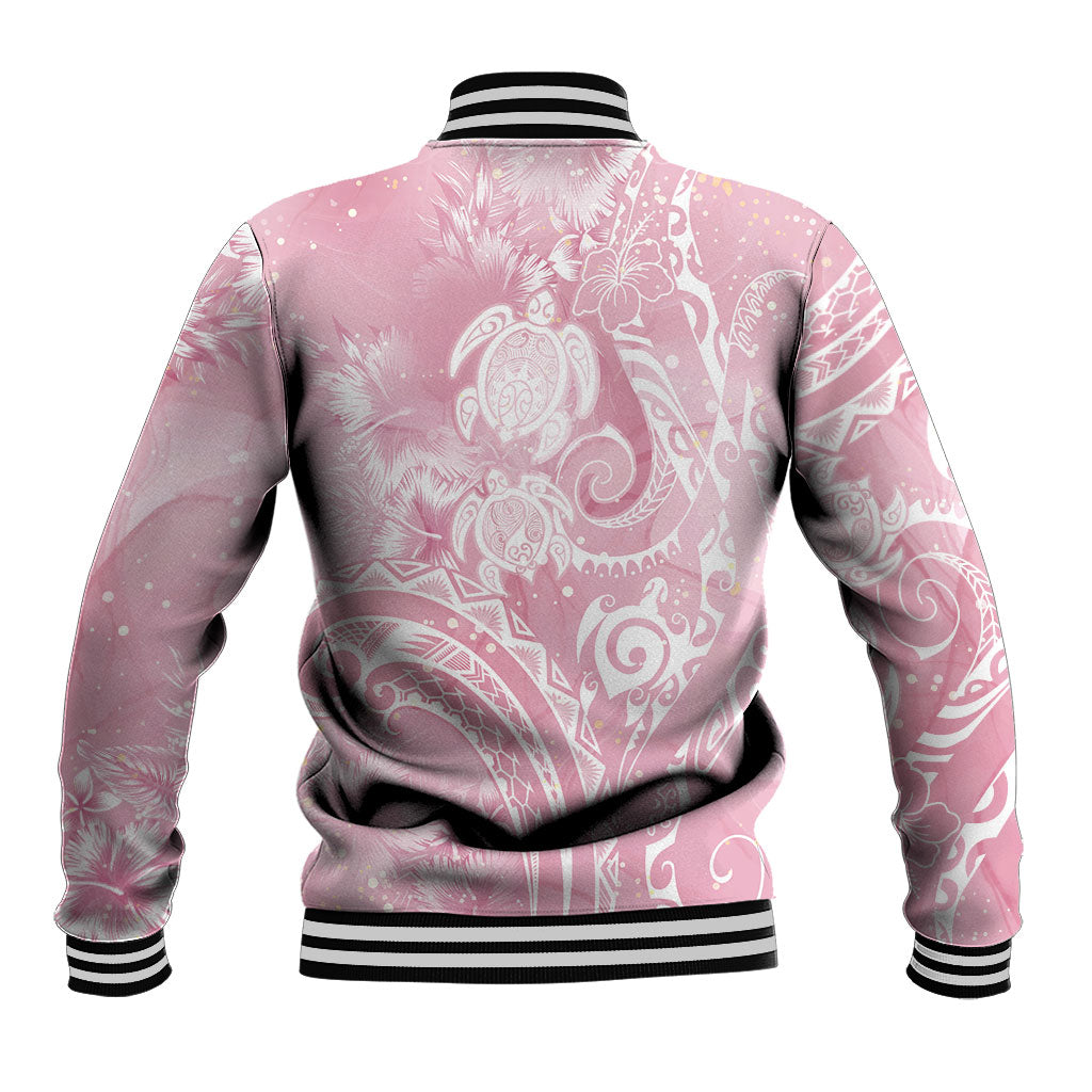 Aloha Hawaii Turtles Floral Baseball Jacket Pink Marbles Glaze LT7 - Polynesian Pride