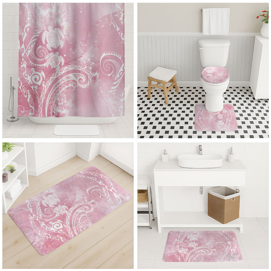 Aloha Hawaii Turtles Floral Bathroom Set Pink Marbles Glaze LT7 - Polynesian Pride