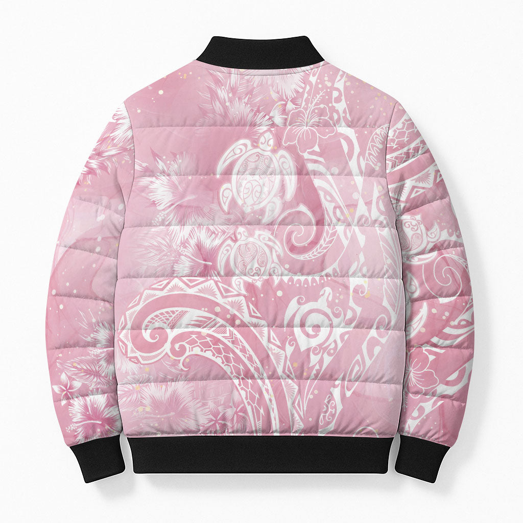 Aloha Hawaii Turtles Floral Bomber Puffer Jacket Pink Marbles Glaze LT7 - Polynesian Pride
