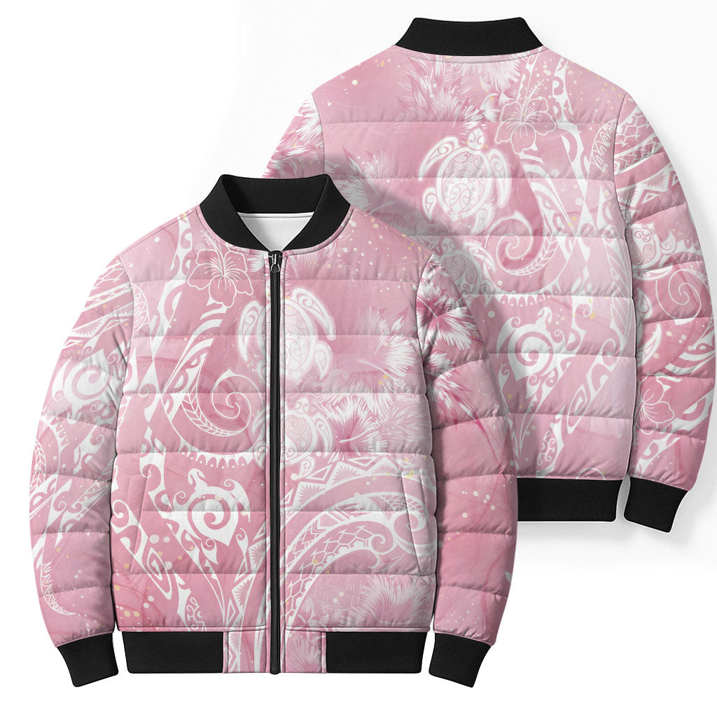Aloha Hawaii Turtles Floral Bomber Puffer Jacket Pink Marbles Glaze LT7 - Polynesian Pride