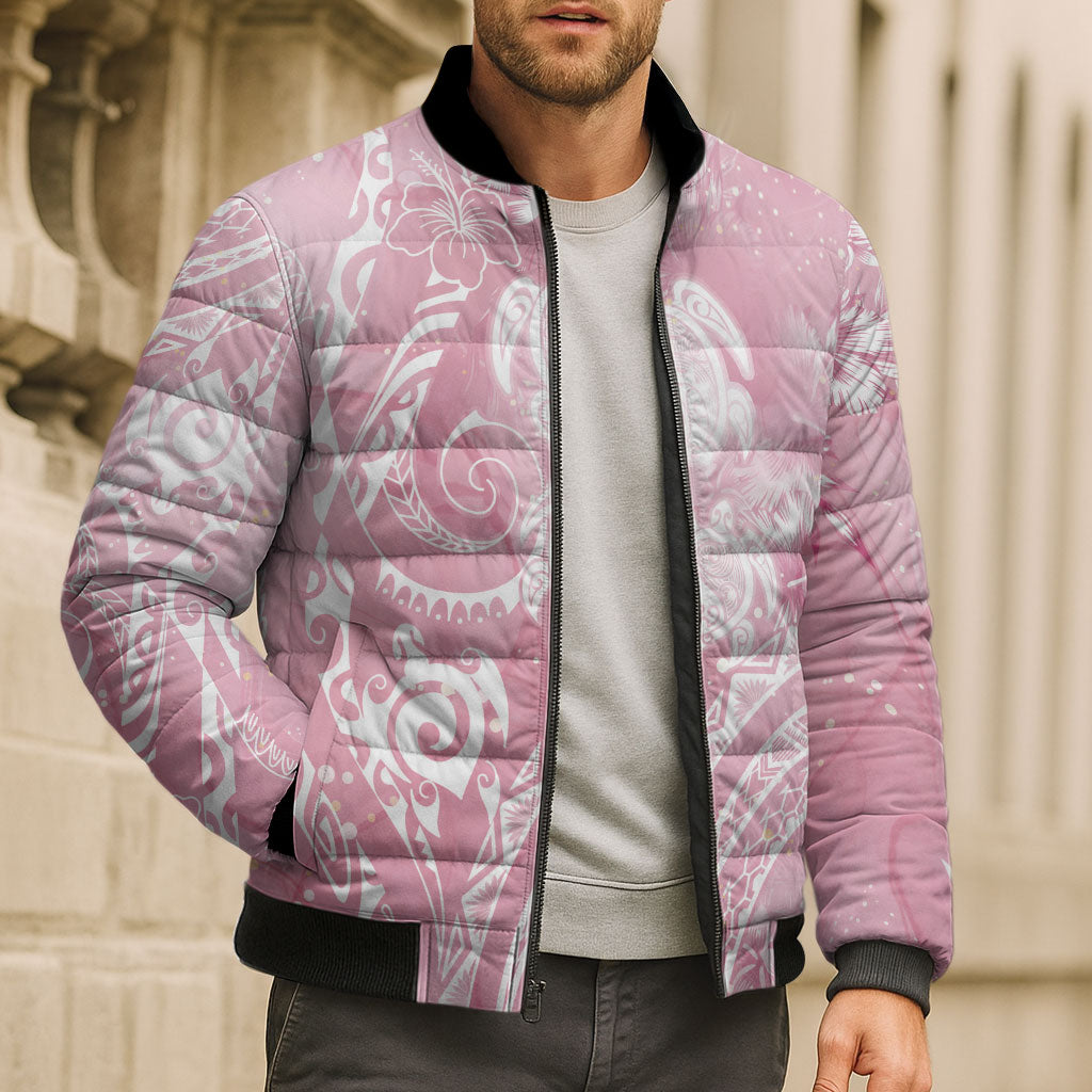 Aloha Hawaii Turtles Floral Bomber Puffer Jacket Pink Marbles Glaze LT7 - Polynesian Pride