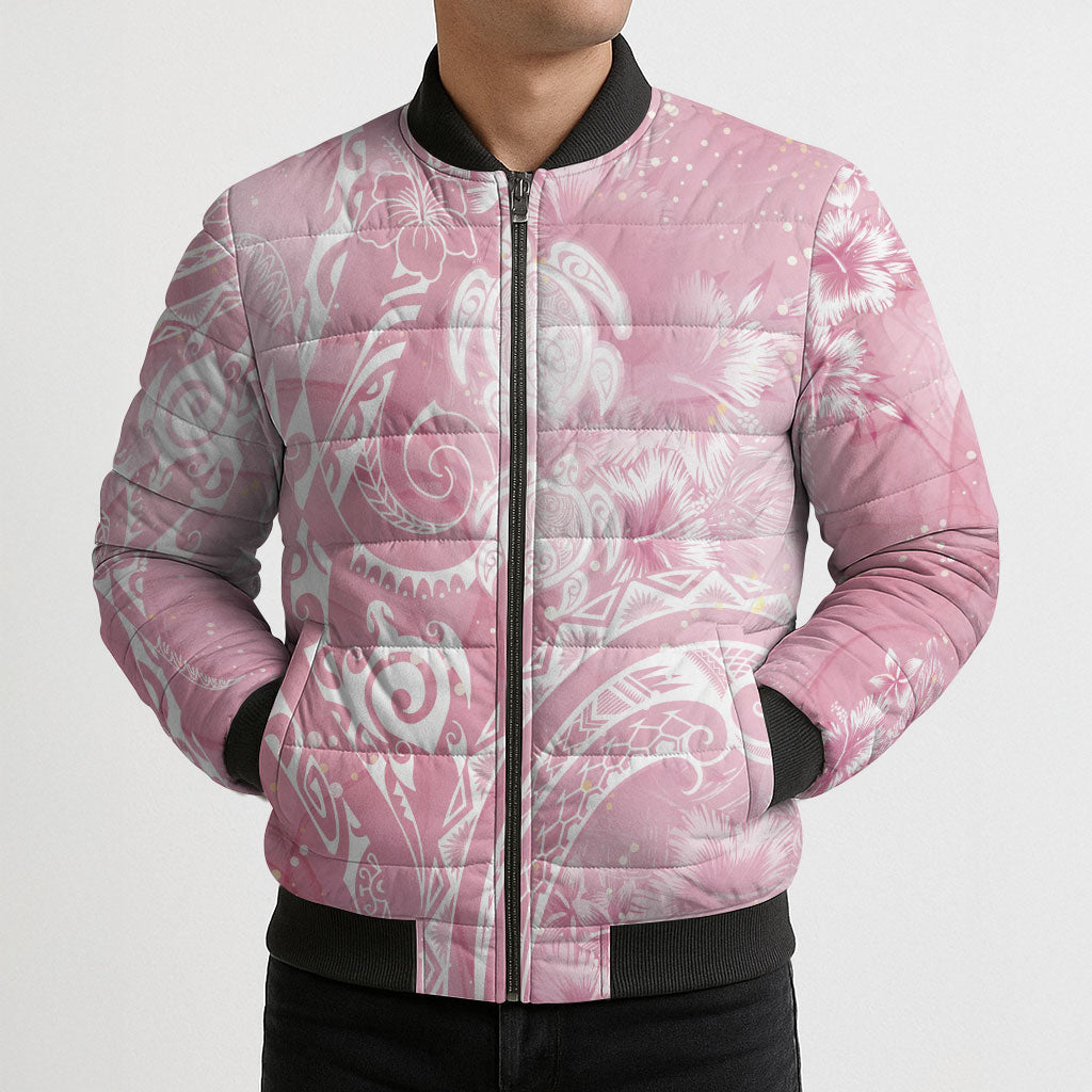 Aloha Hawaii Turtles Floral Bomber Puffer Jacket Pink Marbles Glaze LT7 - Polynesian Pride