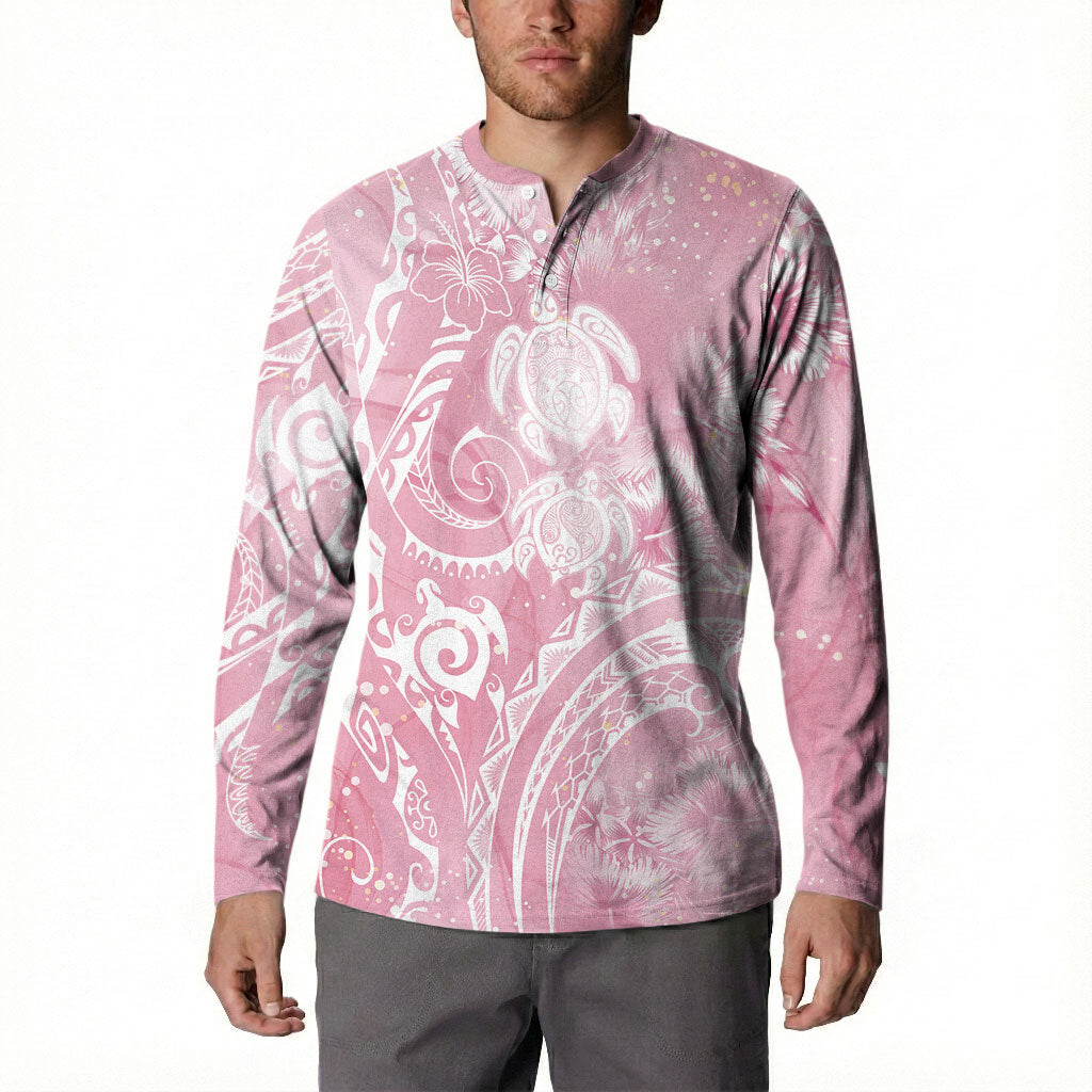 Aloha Hawaii Turtles Floral Button Sweatshirt Pink Marbles Glaze LT7 - Polynesian Pride