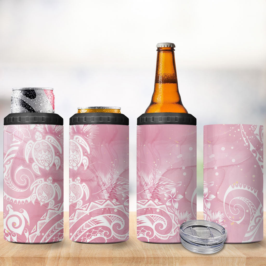 Aloha Hawaii Turtles Floral 4 in 1 Can Cooler Tumbler Pink Marbles Glaze LT7 - Polynesian Pride