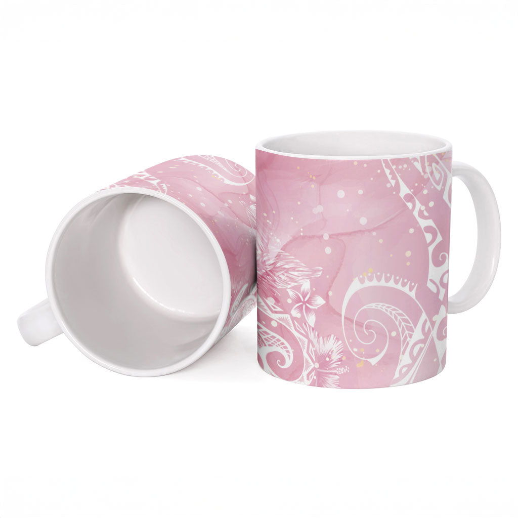 Aloha Hawaii Turtles Floral Ceramic Mug Pink Marbles Glaze LT7 - Polynesian Pride