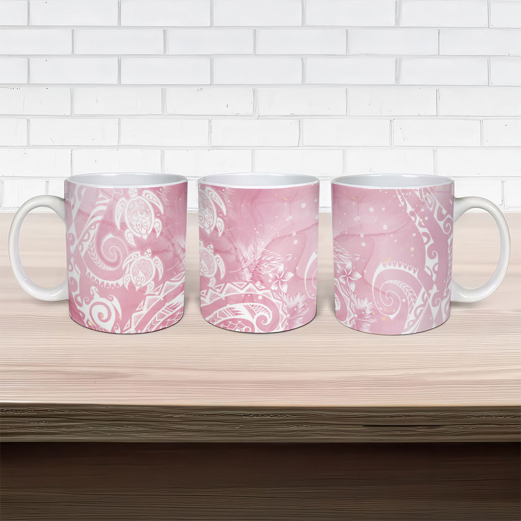 Aloha Hawaii Turtles Floral Ceramic Mug Pink Marbles Glaze LT7 - Polynesian Pride