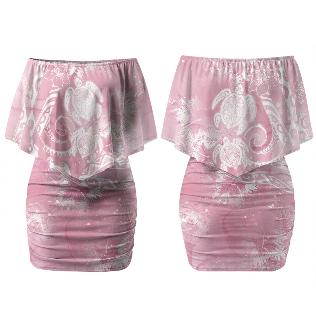 Aloha Hawaii Turtles Floral Couples Matching Off Shoulder Short Dress and Long Sleeve Button Shirt Pink Marbles Glaze LT7 - Polynesian Pride