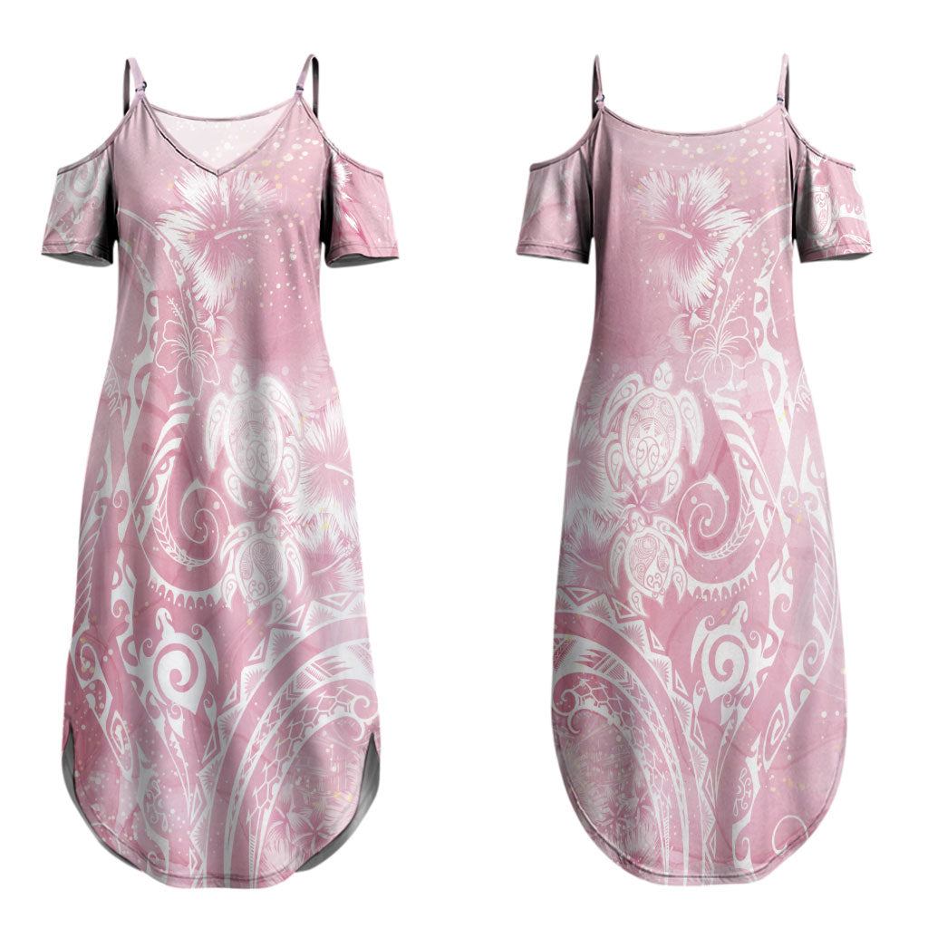 Aloha Hawaii Turtles Floral Couples Matching Summer Maxi Dress and Hawaiian Shirt Pink Marbles Glaze LT7 - Polynesian Pride