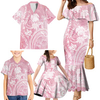Aloha Hawaii Turtles Floral Family Matching Mermaid Dress and Hawaiian Shirt Pink Marbles Glaze LT7 - Polynesian Pride