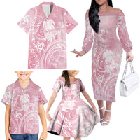 Aloha Hawaii Turtles Floral Family Matching Off The Shoulder Long Sleeve Dress and Hawaiian Shirt Pink Marbles Glaze LT7 - Polynesian Pride