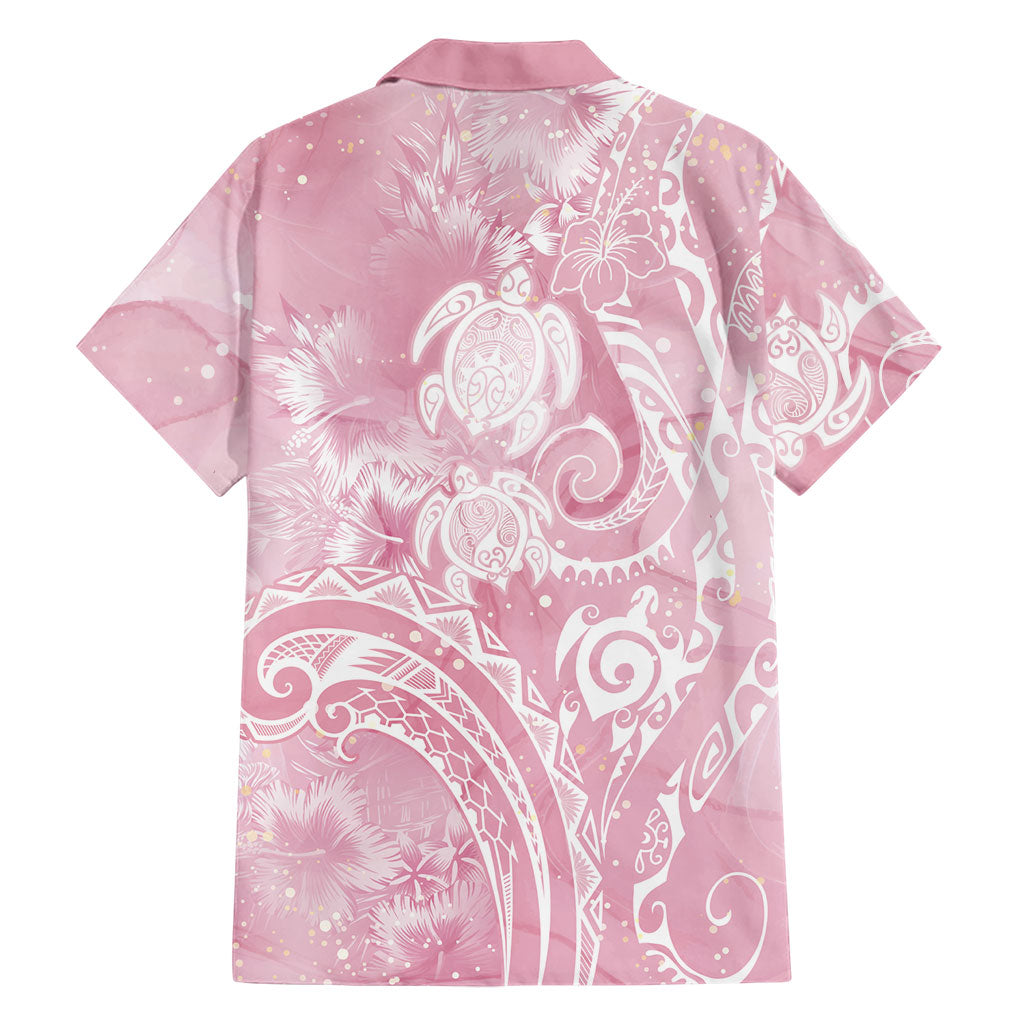 Aloha Hawaii Turtles Floral Family Matching Off The Shoulder Long Sleeve Dress and Hawaiian Shirt Pink Marbles Glaze LT7 - Polynesian Pride