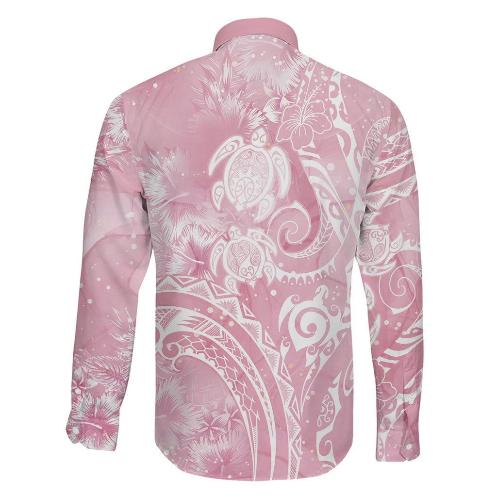 Aloha Hawaii Turtles Floral Family Matching Off The Shoulder Long Sleeve Dress and Hawaiian Shirt Pink Marbles Glaze LT7 - Polynesian Pride