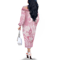 Aloha Hawaii Turtles Floral Family Matching Off The Shoulder Long Sleeve Dress and Hawaiian Shirt Pink Marbles Glaze LT7 - Polynesian Pride