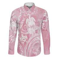 Aloha Hawaii Turtles Floral Family Matching Off Shoulder Maxi Dress and Hawaiian Shirt Pink Marbles Glaze LT7 Dad's Shirt - Long Sleeve Pink - Polynesian Pride