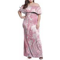 Aloha Hawaii Turtles Floral Family Matching Off Shoulder Maxi Dress and Hawaiian Shirt Pink Marbles Glaze LT7 Mom's Dress Pink - Polynesian Pride