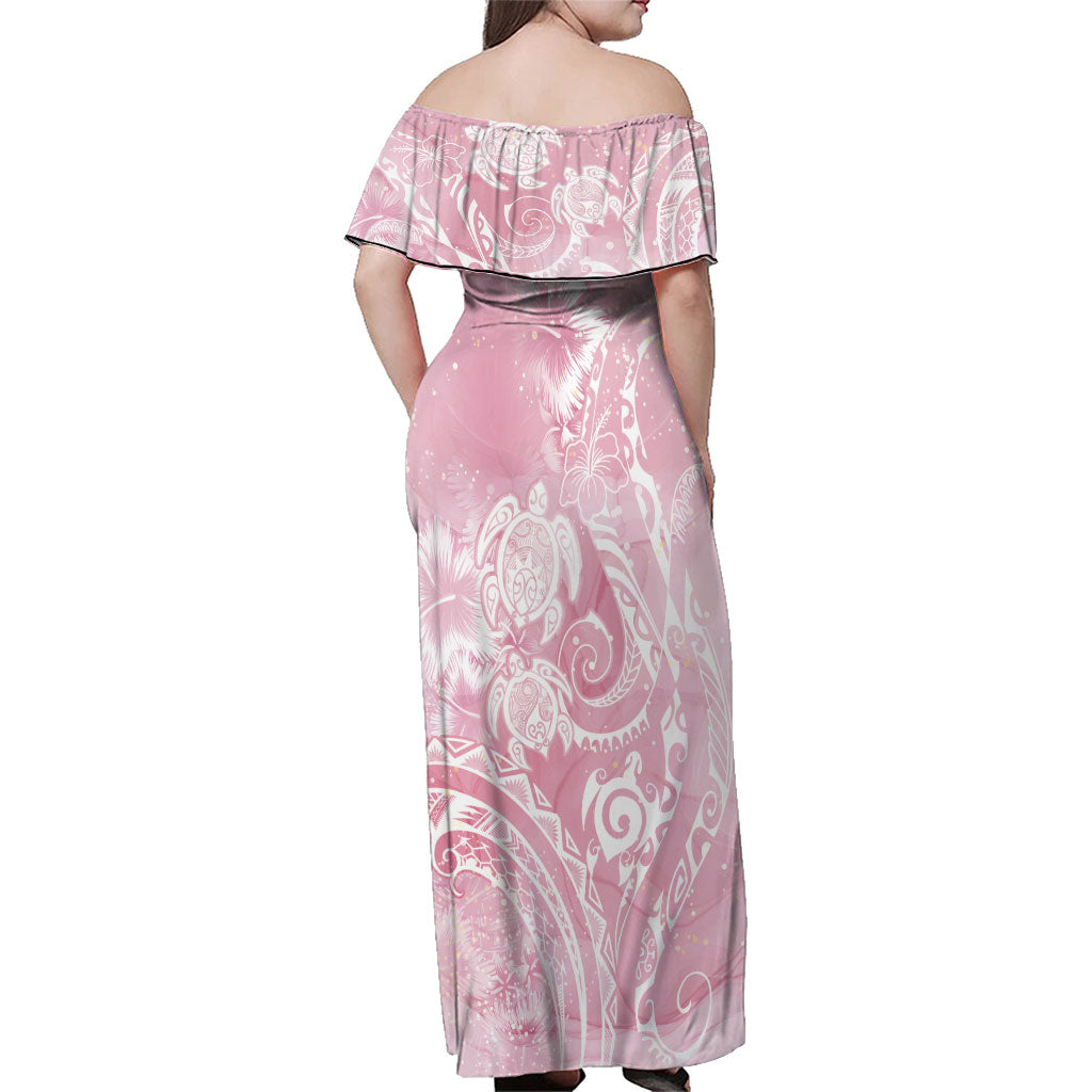 Aloha Hawaii Turtles Floral Family Matching Off Shoulder Maxi Dress and Hawaiian Shirt Pink Marbles Glaze LT7 - Polynesian Pride