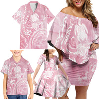Aloha Hawaii Turtles Floral Family Matching Off Shoulder Short Dress and Hawaiian Shirt Pink Marbles Glaze LT7 - Polynesian Pride