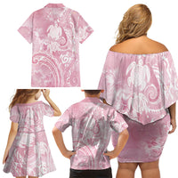Aloha Hawaii Turtles Floral Family Matching Off Shoulder Short Dress and Hawaiian Shirt Pink Marbles Glaze LT7 - Polynesian Pride