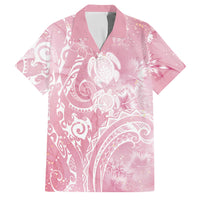 Aloha Hawaii Turtles Floral Family Matching Off Shoulder Short Dress and Hawaiian Shirt Pink Marbles Glaze LT7 Dad's Shirt - Short Sleeve Pink - Polynesian Pride
