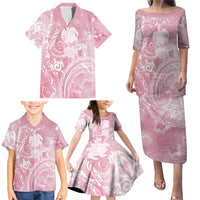 Aloha Hawaii Turtles Floral Family Matching Puletasi and Hawaiian Shirt Pink Marbles Glaze LT7 - Polynesian Pride