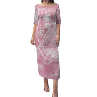 Aloha Hawaii Turtles Floral Family Matching Puletasi and Hawaiian Shirt Pink Marbles Glaze LT7 Mom's Dress Pink - Polynesian Pride