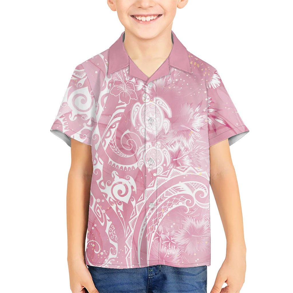 Aloha Hawaii Turtles Floral Family Matching Puletasi and Hawaiian Shirt Pink Marbles Glaze LT7 Son's Shirt Pink - Polynesian Pride