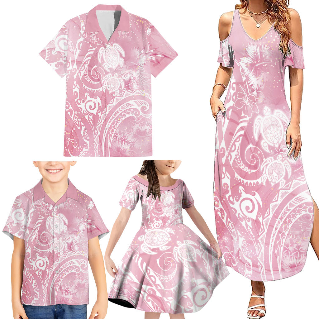 Aloha Hawaii Turtles Floral Family Matching Summer Maxi Dress and Hawaiian Shirt Pink Marbles Glaze LT7 - Polynesian Pride