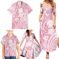 Aloha Hawaii Turtles Floral Family Matching Summer Maxi Dress and Hawaiian Shirt Pink Marbles Glaze LT7 - Polynesian Pride