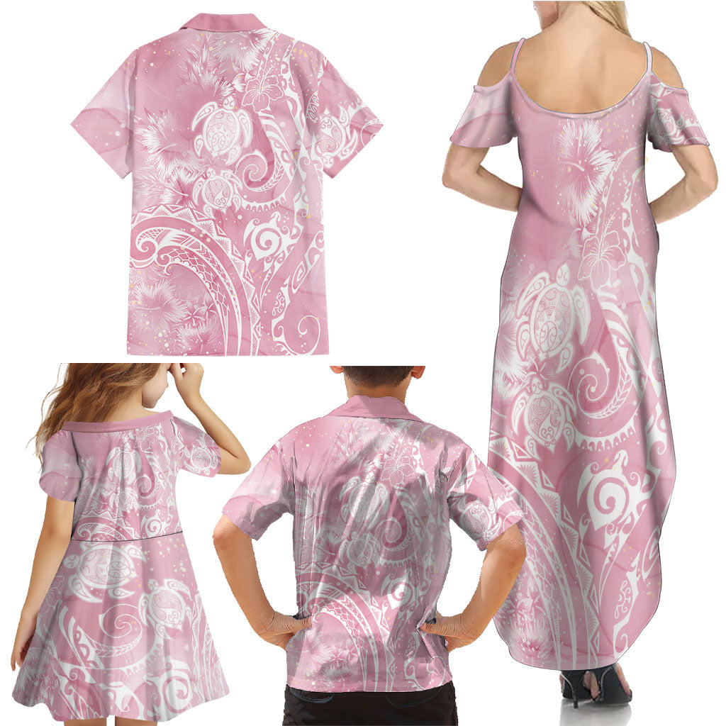 Aloha Hawaii Turtles Floral Family Matching Summer Maxi Dress and Hawaiian Shirt Pink Marbles Glaze LT7 - Polynesian Pride