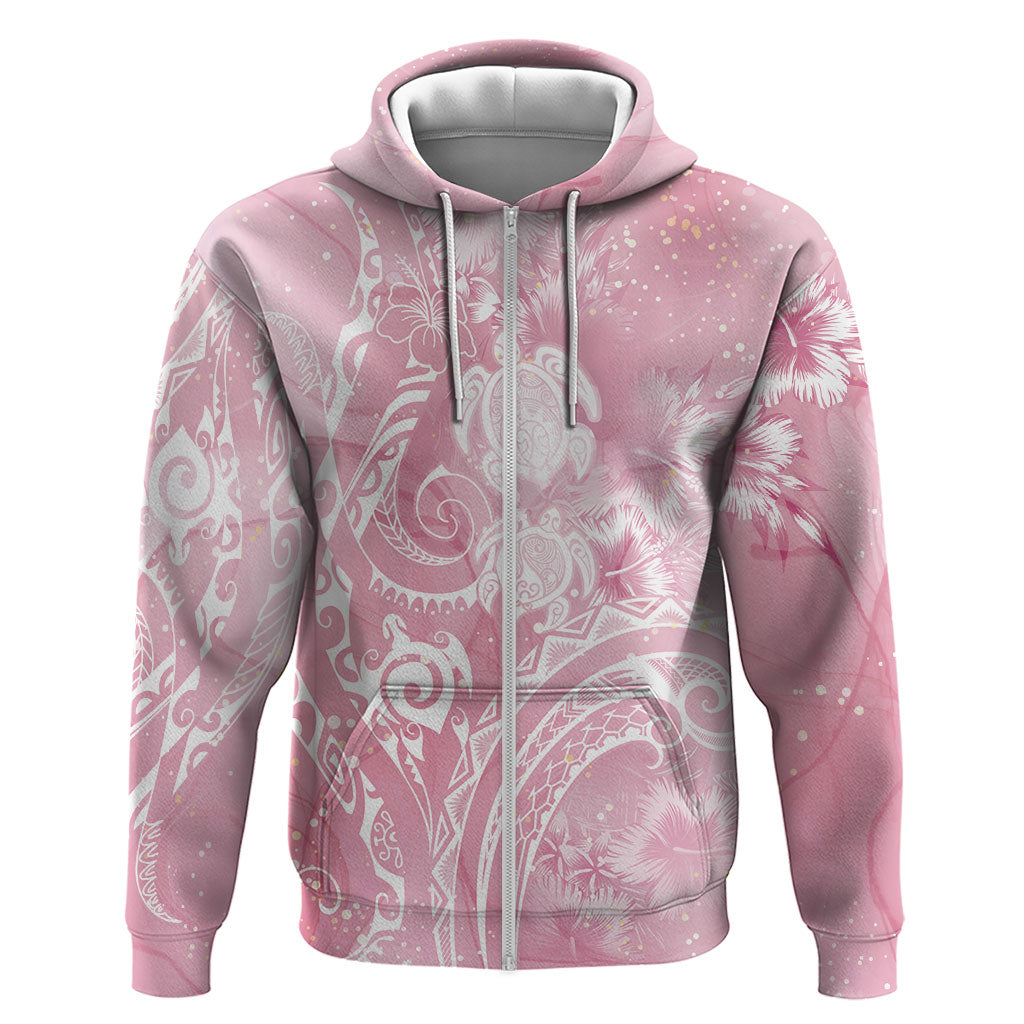 Aloha Hawaii Turtles Floral Hoodie Pink Marbles Glaze LT7 Zip Hoodie Pink - Polynesian Pride