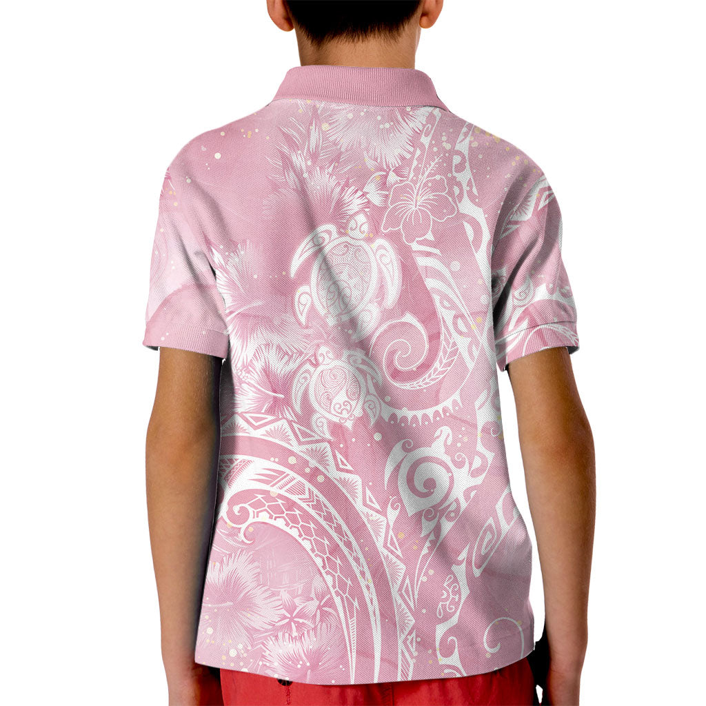 Aloha Hawaii Turtles Floral Kid Polo Shirt Pink Marbles Glaze LT7 - Polynesian Pride