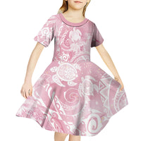 Aloha Hawaii Turtles Floral Kid Short Sleeve Dress Pink Marbles Glaze LT7 - Polynesian Pride