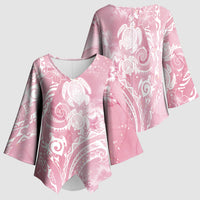 Aloha Hawaii Turtles Floral Kimono Sleeve Blouse Pink Marbles Glaze LT7 - Polynesian Pride