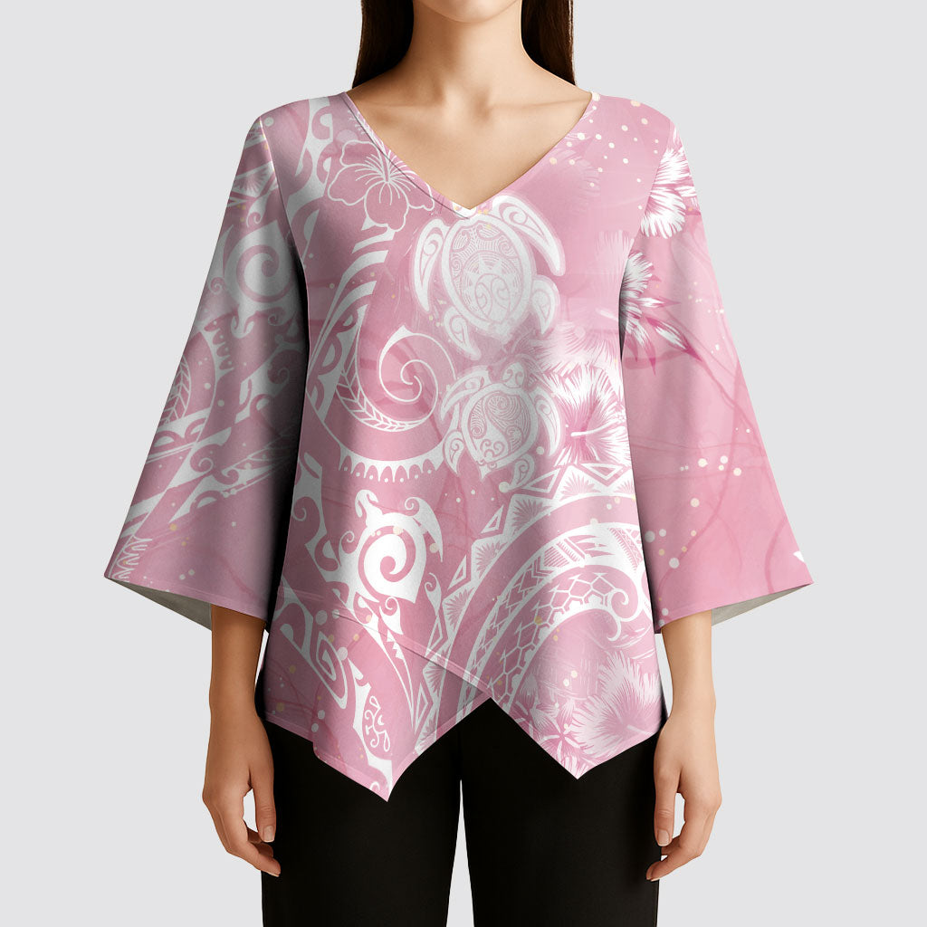 Aloha Hawaii Turtles Floral Kimono Sleeve Blouse Pink Marbles Glaze LT7 - Polynesian Pride