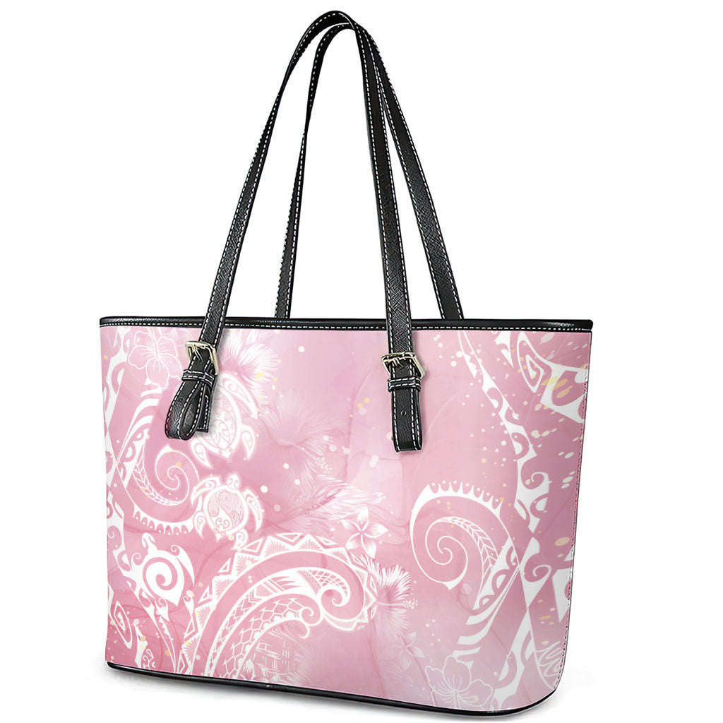 Aloha Hawaii Turtles Floral Leather Tote Bag Pink Marbles Glaze LT7 - Polynesian Pride