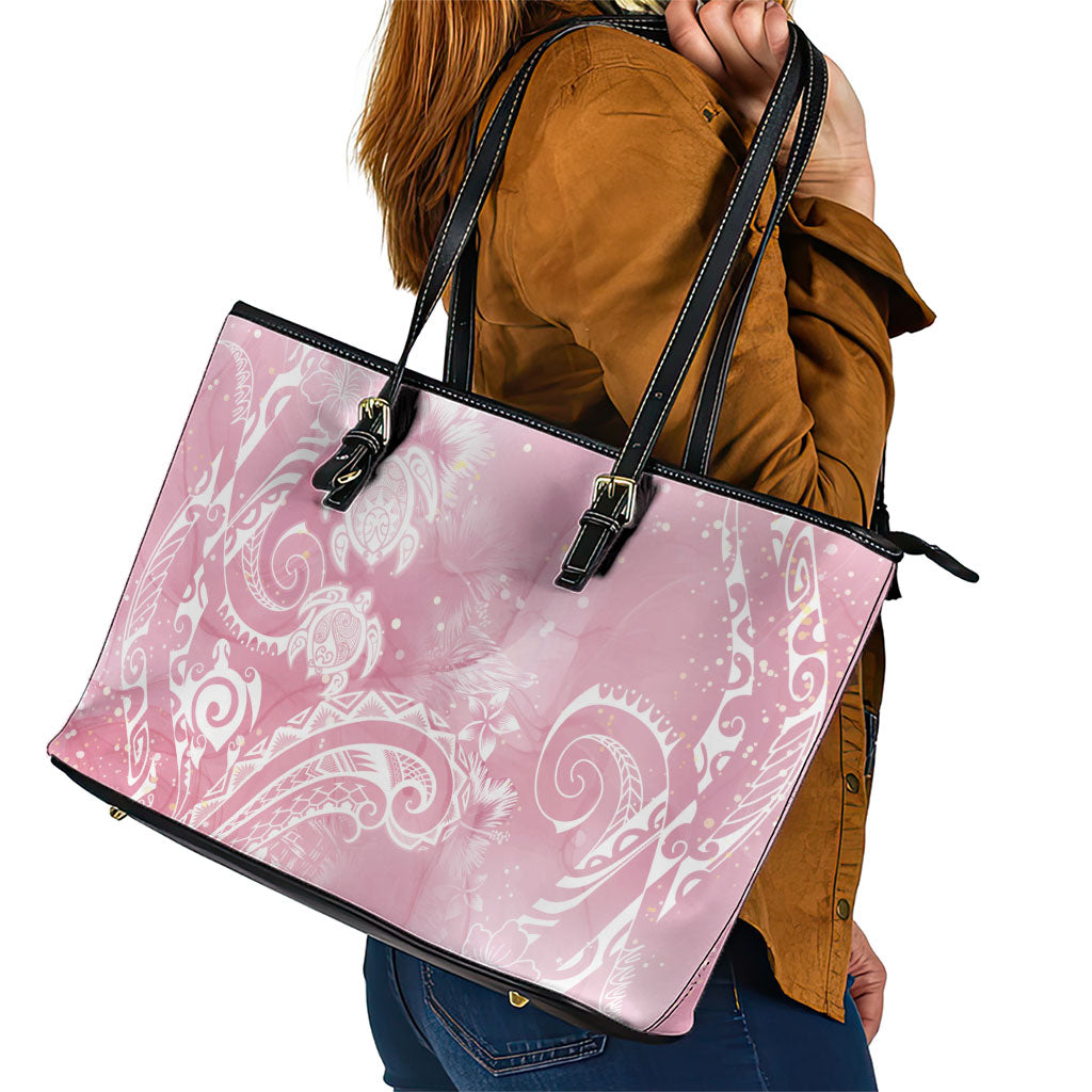 Aloha Hawaii Turtles Floral Leather Tote Bag Pink Marbles Glaze LT7 - Polynesian Pride