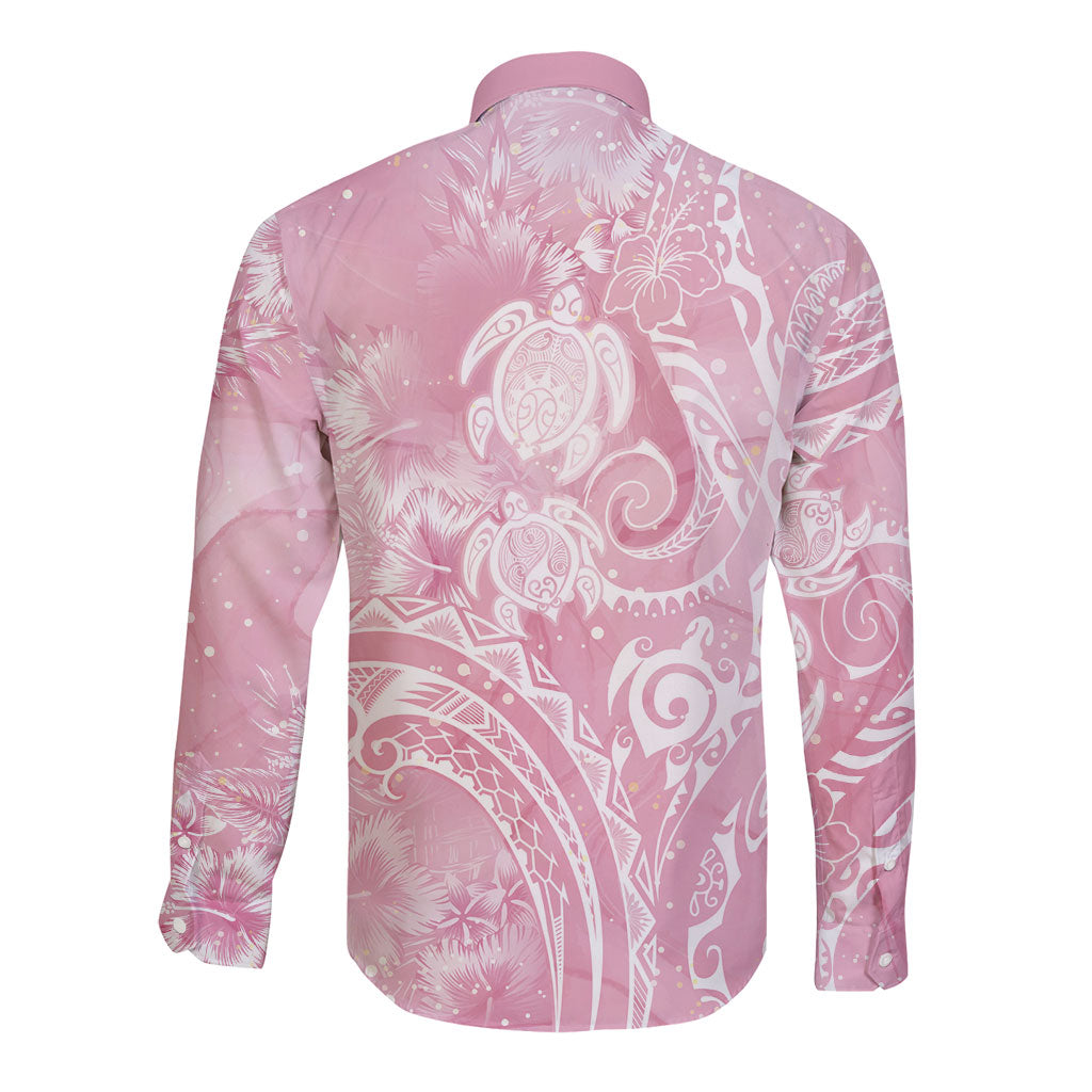 Aloha Hawaii Turtles Floral Long Sleeve Button Shirt Pink Marbles Glaze LT7 - Polynesian Pride