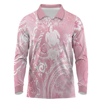 Aloha Hawaii Turtles Floral Long Sleeve Polo Shirt Pink Marbles Glaze LT7 Pink - Polynesian Pride