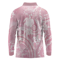 Aloha Hawaii Turtles Floral Long Sleeve Polo Shirt Pink Marbles Glaze LT7 - Polynesian Pride
