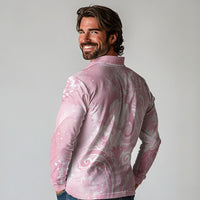 Aloha Hawaii Turtles Floral Long Sleeve Polo Shirt Pink Marbles Glaze LT7 - Polynesian Pride
