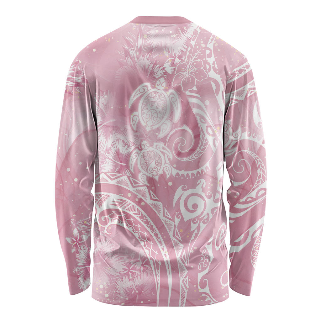 Aloha Hawaii Turtles Floral Long Sleeve Shirt Pink Marbles Glaze LT7 - Polynesian Pride