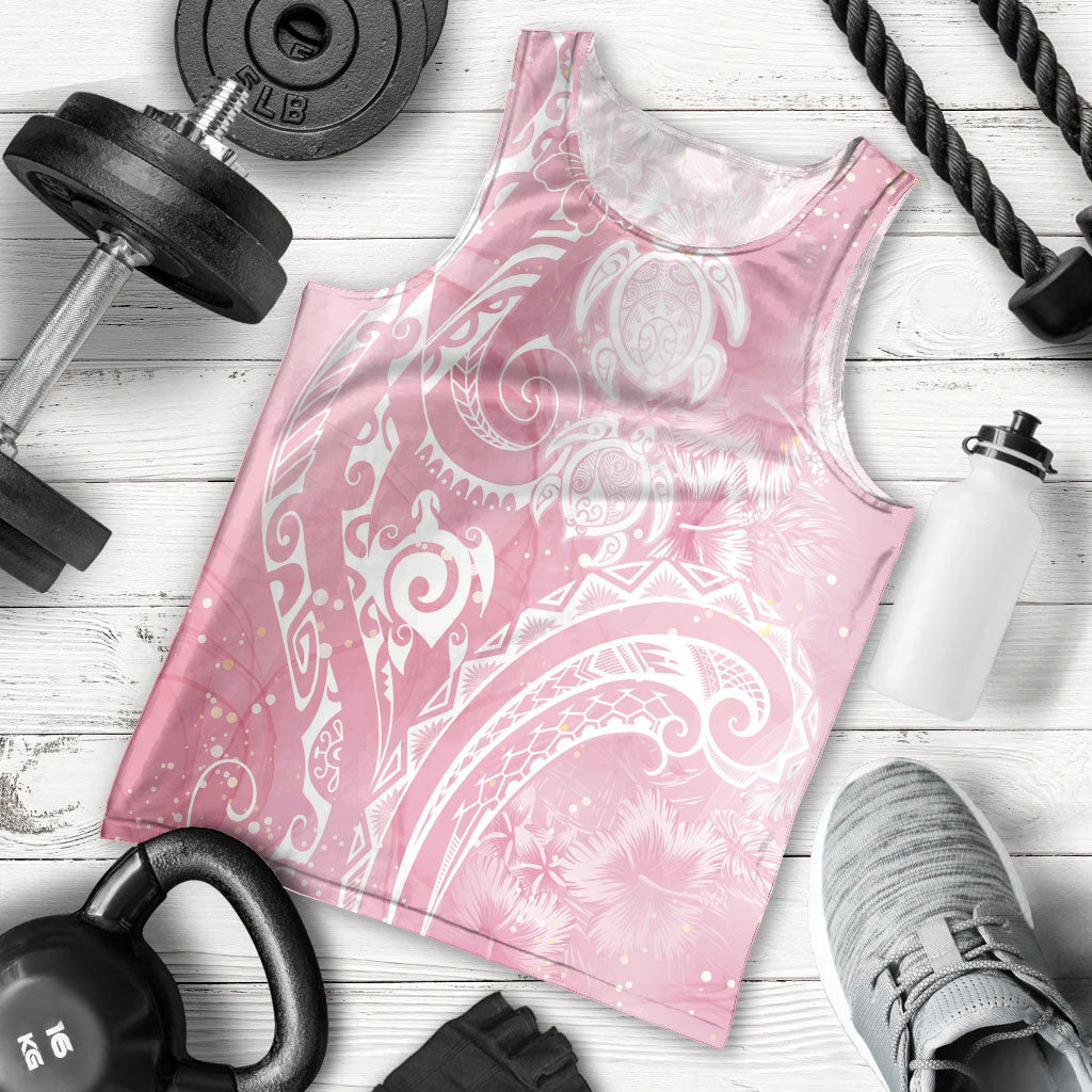 Aloha Hawaii Turtles Floral Men Tank Top Pink Marbles Glaze LT7 - Polynesian Pride
