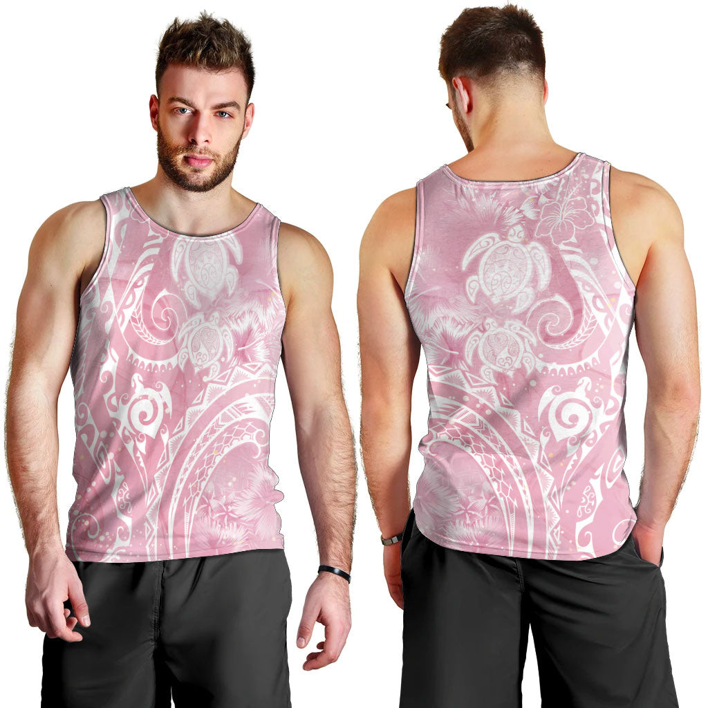 Aloha Hawaii Turtles Floral Men Tank Top Pink Marbles Glaze LT7 - Polynesian Pride