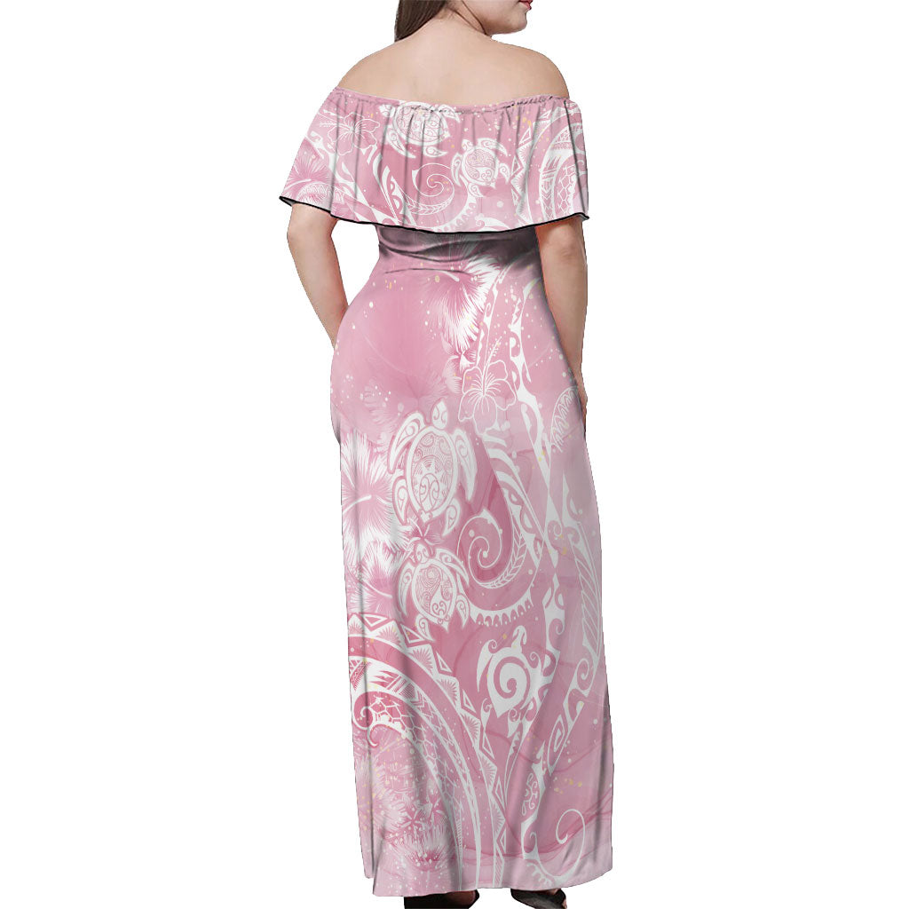 Aloha Hawaii Turtles Floral Off Shoulder Maxi Dress Pink Marbles Glaze LT7 - Polynesian Pride